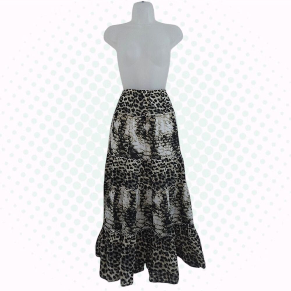 Style & Co White Beige & Black Leopard Print 100% Cotton Maxi Skirt Size XS